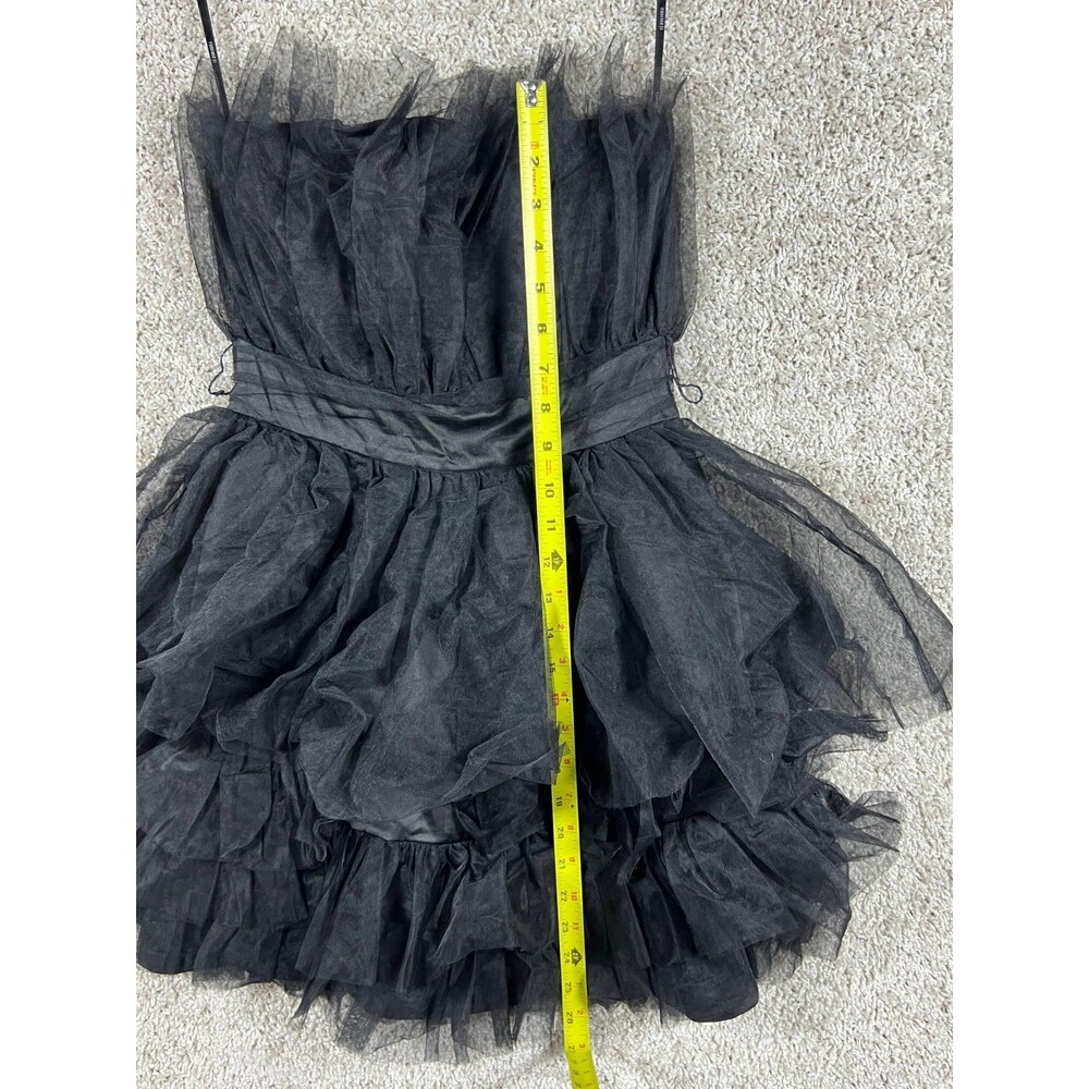 Forever 21 Tulle Mini Dress Black Strapless Tiered Ruffle Prom Whimsy Goth Small - Picture 4 of 9